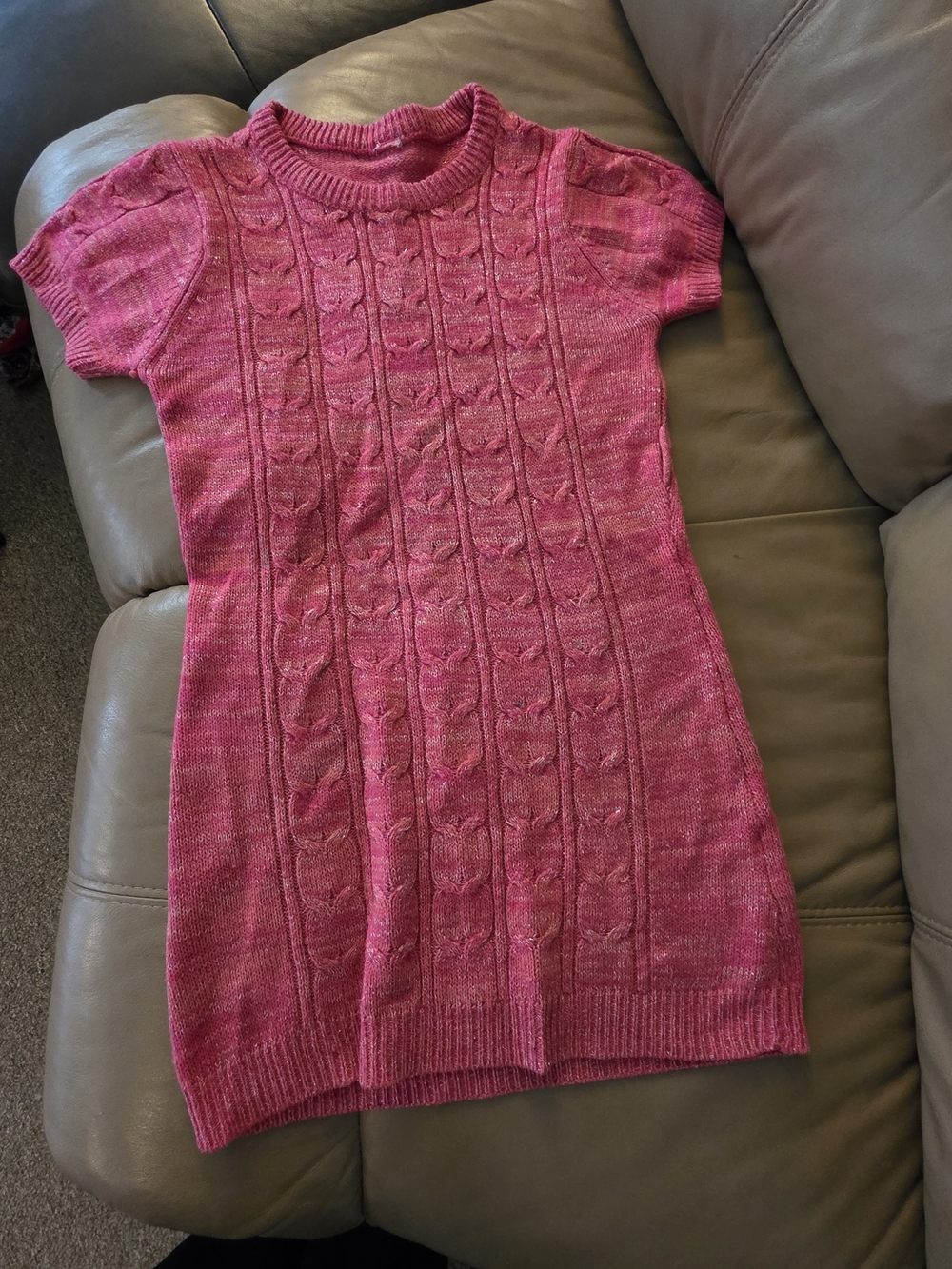 Women’s Pink Short-Sleeve Cable-Knit Sweater Dress